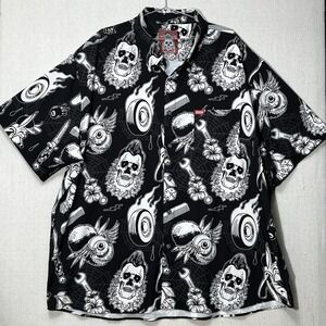 Dixxon Flannel Co Rat Rod Skull Button Up Shirt 4X Black Short Sleeve